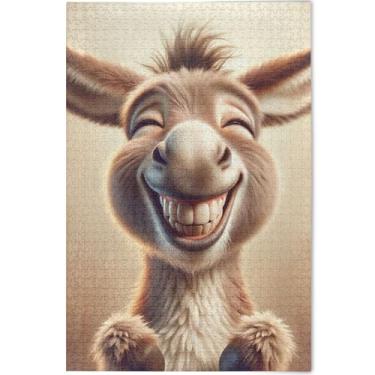 Imagem de Quebra-cabeça fofo de burro rindo de 1000 peças para adultos, cenário floral, arte floral, primeira família, presentes de elefante branco, 75 x 50 cm