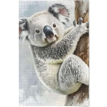 Imagem de Bonito urso coala impressão personalizada 1000 peças quebra-cabeça adultos jogo engraçado presentes arte divertida quebra-cabeça animal arte decoração, 75 cm x 50 cm
