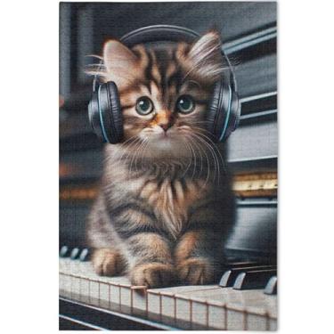 Imagem de Quebra-cabeça de gato com música de gatinho fofo personalizado para adultos 1000 peças de pintura de decoração de arte Prime Family Puzzles engraçados presentes de jogo de quebra-cabeça, 75 x 50 cm