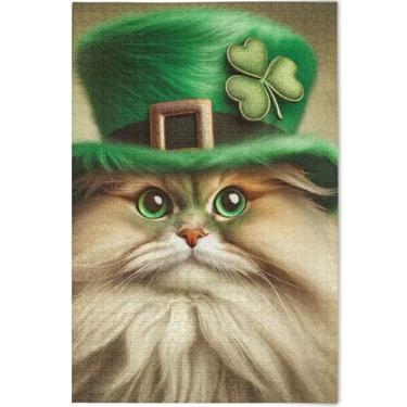 Imagem de Quebra-cabeça de gato de São Patrício engraçado de 500 peças para adultos, jogo de quebra-cabeça, presentes tecnológicos, cena personalizada, natureza, decoração de casa, arte, 52 cm x 37,8 cm