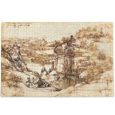 Imagem de Leonardo da Vinci paisagem Arno Valley adultos quebra-cabeça 500 peças quebra-cabeça jogo tecnologia presentes exclusivos para adultos personalizado arte animal flor, 52 cm x 37,8 cm