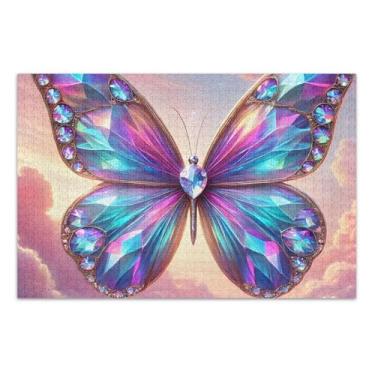 Imagem de Quebra-cabeça de borboleta mágica neon brilhante para adultos 500 peças decoração de arte animal divertido quebra-cabeça Prime quebra-cabeça engraçado presentes de jogo de quebra-cabeça, 51 x 35