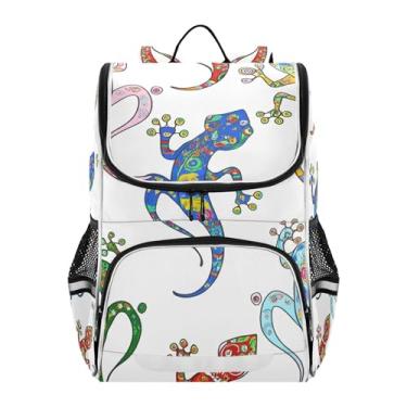 Imagem de Joisal Colorful Lizards Floral White Backpack for Girls Kids Student Back to School Bags Cute Mermaid Bookbags for Elementary School Backpack for Boys
