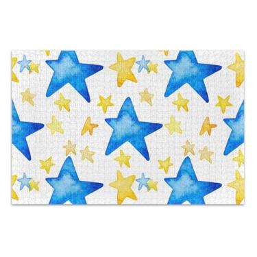 Imagem de Quebra-cabeças estrelas, azul, amarelo, branco, azulejo para adultos, 1000 peças, impressão de arte animal engraçada, personalizada, divertida, família, presentes para jogo de elefante branco, 75 x 40