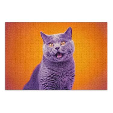 Imagem de Quebra-cabeça de 1000 peças para adultos família elefante branco presentes duro grande quebra-cabeça pintura animal de estimação gato cinza fofo laranja animal de estimação, 75 x 40 centímetros