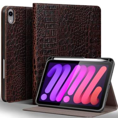 Imagem de Gexmil Capa de couro para iPad mini 7 (A17 Pro) 2024 / iPad mini 6 geração 2021 8,3 polegadas, capa de couro de vaca premium com suporte para lápis, suporte ajustável, despertar/hibernar