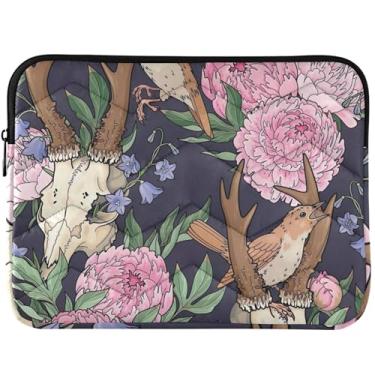 Imagem de Capa protetora para notebook com caveira de veado rosa peônia floral fofa para Mac Air 13 polegadas capa protetora para laptop 13-14 polegadas universal