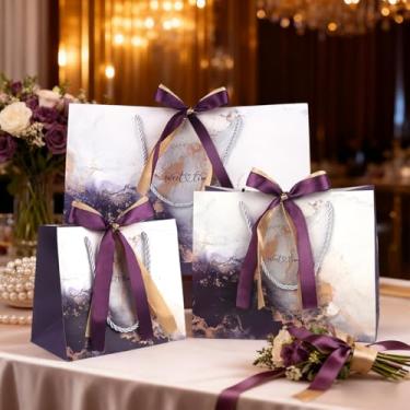 Imagem de DONQE Sacos de presente de papel com alças e fita de laço, sacos de brindes S+M+L a granel, sacolas reutilizáveis de festa para aniversário, Natal e casamento