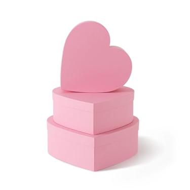 Imagem de Soul & Lane Caixas de presente em forma de coração rosa com tampas: conjunto de 3 caixas de papelão em forma de coração para flores, chocolates e presentes, caixa de presente grande para arranjos de