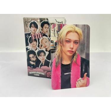 Imagem de Viwezspeex Cartões fotográficos Stray Kids Laser DO IT, 124 peças, com efeito holográfico, presente Kpop Stray Kids 60 peças de cartões Lomo e 64 adesivos para meninos e meninas (Felix)