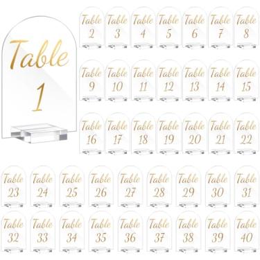 Imagem de Qunclay Pacote com 40, 12 x 17 cm, mesa de casamento de acrílico, dourado, número 1-40, suporte de mesa transparente com números, caligrafia, suportes de números, placas para decoração de festa de