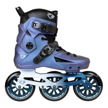 Imagem de Patins Traxart Revolt R3 Freestyle 110mm ABEC-9 – Bota Rígida, Base Alumínio CNC, Suporta 120kg, 3 Rodas (Azul, 43/44)