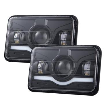 Imagem de 2 PEÇAS Faróis retangulares LED de 4x6 Polegadas e 5 com Farol Baixo DRL Chips Premium Brilho Econômico em Energia Carcaca Alumínio Fundido à Pressão Instalação Fácil Plug and Play Interface H4 para S