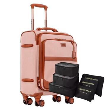 Imagem de Mala de Bordo 10kg Premium - em Tecido, Expansível, com Cadeado TSA + Kit Organizador 6 peças Necessaire (Tecido, Royale Rose)