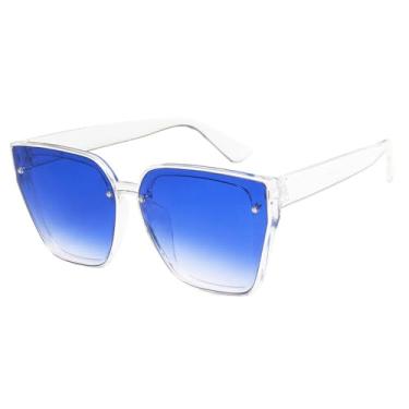 Imagem de Óculos de Sol Unissex com Armação Grande, Rebites e Degradê em Cores Jelly, Ideais para Esportes ao Ar Livre, Corrida e Ciclismo, na Cor Azul Degradê Transparente.
