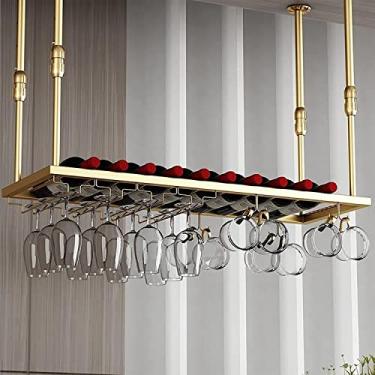 Imagem de Suporte suspenso para copos de vinho, suporte de copo de vinho, altura ajustável, prateleira de armazenamento de decoração, prateleira de ferro para bares, restaurantes, cozinhas, 2 cores, dourado