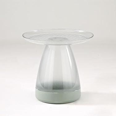 Imagem de Mesa de canto redonda mesa de chá creme vento sala de estar sofá lateral vários quartos canto de cabeceira vários criativos ins pequena mesa redonda lateral (cor: A1) (verde transparente)