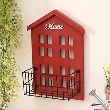 Imagem de HHHJQFAAT Prateleiras flutuantes, prateleiras de parede, expositores, organizador de armazenamento, tábua de madeira e cesta de ferro para exibição de armazenamento de quarto (vermelho)