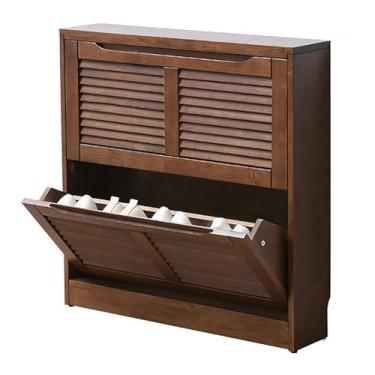 Imagem de Armário de madeira maciça com persianas, sapateira de corredor, organizador de armazenamento de armário, prateleira de sapatos para corredor interno e externo, nogueira (A)