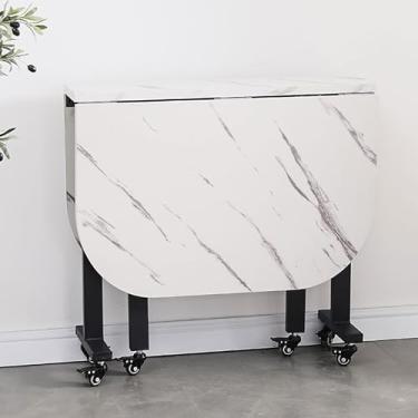 Imagem de Mesa de jantar dobrável, placa espessa, mesa de jantar com 6 rodas, mesa de cozinha móvel que economiza espaço, suporte de aço carbono, suporta facilmente 200 kg (cor: C, tamanho: 120 x 80 x 75 cm)