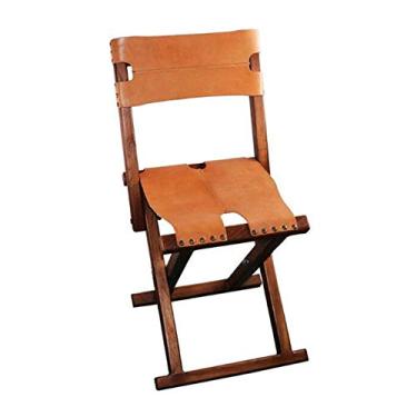 Imagem de U5GAAALPPQ9 Cadeira dobrável de madeira leve e portátil com assento e encosto de couro para móveis ao ar livre, dobrável, acampamento, pesca