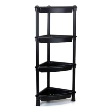 Imagem de prateleira cantoneira 4 andares, porta shampoo banheiro preto, organizador de canto para banheiro