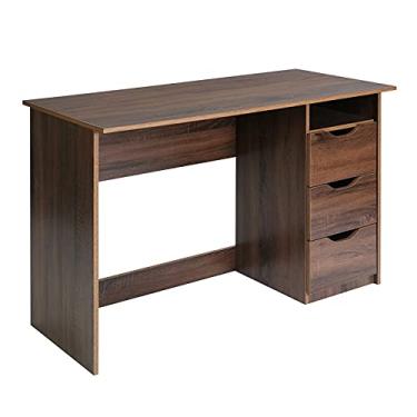 Imagem de U5GAAALPPQ9 Mesa pequena para computador de 99 cm, mesa de canto de madeira com prateleira, 3 gavetas, armazenamento, moderna, simples, mesa de escritório em casa, resistente, mesa de PC