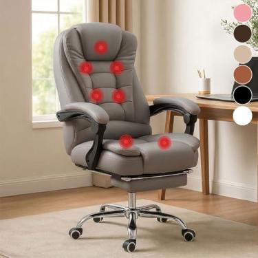 Imagem de Cadeira de Escritório Com 7 Pontos Massagem Presidente Apoio Pés (Cinza)
