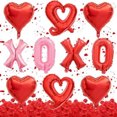 Imagem de Conjunto de balões de dia dos namorados com balões de coração vermelho e 500 pétalas de rosa, decorações românticas para casais e surpresa noturna especial