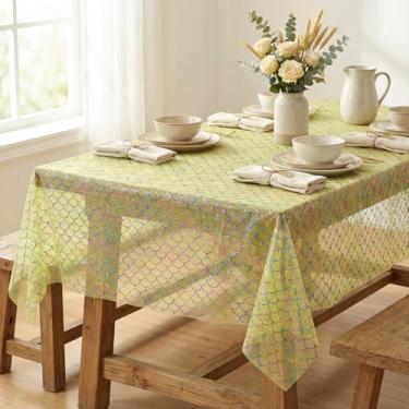 Imagem de Horaldaily Toalha de mesa de gaze de sereia colorida amarela retangular 152 x 213 cm, capa de mesa de malha fina com glitter colorido, gaze de tule de chiffon transparente para festa de casamento e