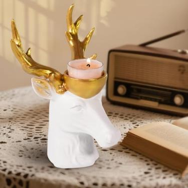 Imagem de Suporte de vela de veado, castiçal exclusivo, castiçal decorativo fofo, decoração de castiçais de animais (branco)