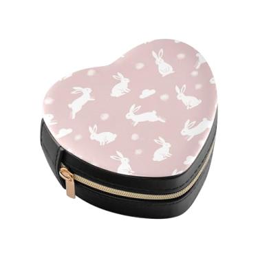 Imagem de Burbuja Caixa de joias em forma de coração de coelhinho mini estojo de joias de viagem para mulheres e meninas, estojo portátil organizador de armazenamento para brincos, anéis, colares e pulseiras