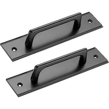 Imagem de BAZAC Embalagem de 2 puxadores de maçaneta de porta, maçaneta de porta de celeiro, maçaneta de porta de correr em liga de alumínio preto, - Hole Distance: 150 mm