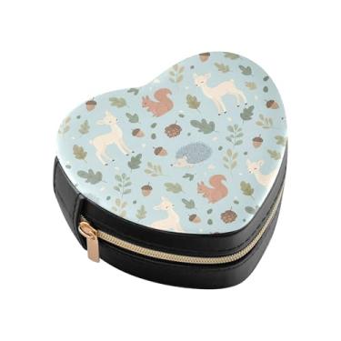 Imagem de Burbuja Caixa de joias em forma de coração de animais da floresta mini estojo de joias de viagem para mulheres e meninas, estojo portátil organizador de armazenamento para brincos, anéis, colares e