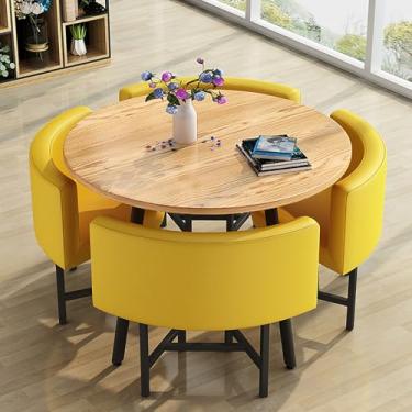 Imagem de Conjunto de mesa e cadeiras que economizam espaço, conjunto de mesa de cozinha redonda de couro, combinação de mesa de recepção e cadeira, com 1 mesa e 4 cadeiras, para sala de estar, cozinha, sala de