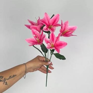 Imagem de Buquê de Lírios Artificiais – Kit Econômico – Flores Decorativas em Seda para Casa, Eventos e Vitrines (Rosa Pink,Kit com 3 unidades)