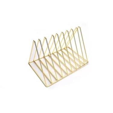 Imagem de Escritório Estante de Triângulo Ferro para Livros, Mesa Estudo, Porta-Revistas, Suporte para Escritório, Material Educacional Cultural Organizador de mesa(Gold)