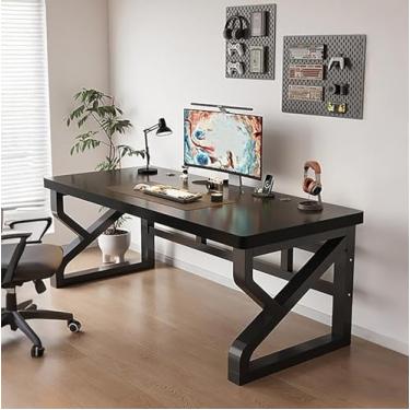 Imagem de Mesa de computador moderna, mesa de estudo e jogos elegante, pernas de aço K-Sd resistentes, estação de trabalho de PC simples para sala de estar e quarto (preto, 140 x 60 x 75 cm)