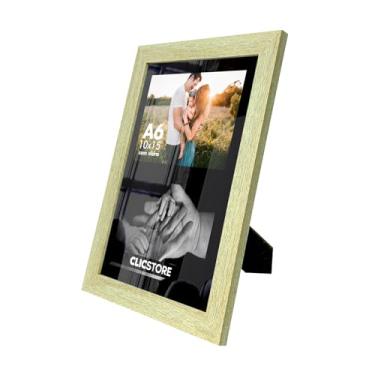 Imagem de Quadro Painel Multifotos Porta Retrato 2 Foto 10x15 Paspatur Preto Moldura Vidro Apoio Mesa Cor:Carvalho