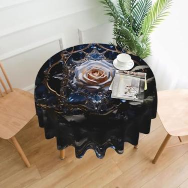 Imagem de LPLSNWS Toalha de mesa redonda com estampa de rosa branca cristal, tamanho de 152 cm, adequada para decoração de cozinha e sala de jantar.