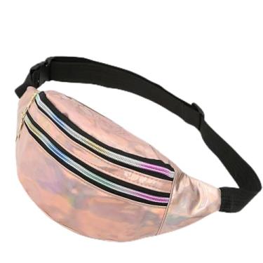 Imagem de Pochete feminina holográfica, transversal, à prova d'água, com cinto ajustável, bolsa de quadril, moderna, esportiva, PU, brilhante, pochete, Champanhe, Pacotes de cintura