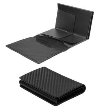 Imagem de Carteira inteligente masculina RFID – porta-cartões pop-up com compartimento para dinheiro, capacidade de 9 a 14 cartões, Fibra de carbono preta, Carteira masculina com zíper