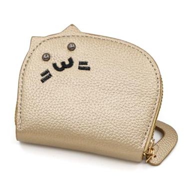 Imagem de Carteiras femininas porta-cartões fashion estojo de armazenamento bolsa de armazenamento gatinho zíper carteiras PU, Dourado, Carteira feminina