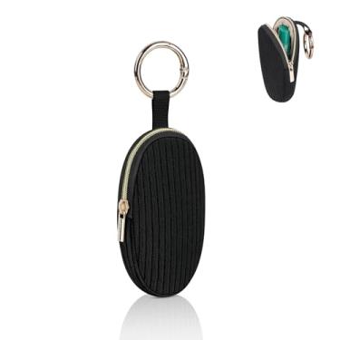 Imagem de Playexen Bolsa de armazenamento de batom portátil com chaveiro, bolsa de armazenamento de batom de veludo cotelê, mini protetor labial organizador de armazenamento, Preto