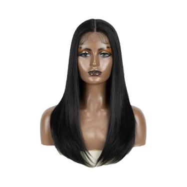 Imagem de Peruca Sintética Marrom Loiro Preto De 22 Polegadas Com Renda Frontal 