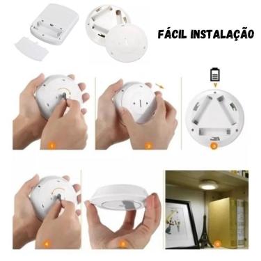 Imagem de Kit 3 Luminarias Led Spot Lampada Pilha Adesivo Sem Fio Fácil Instalação Teto Parede Armários SMD