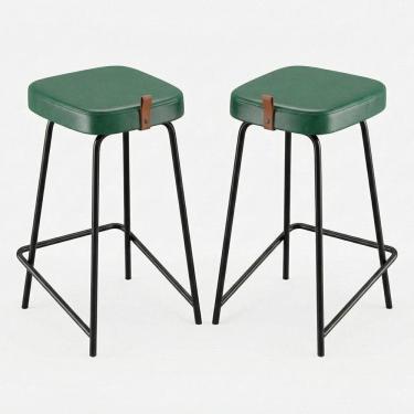 Imagem de Kit 02 Banquetas Médias Para Cozinha Vik Estofada Couríssimo Verde - Desk Design