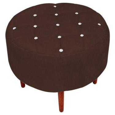 Imagem de Puff Decorativo com Strass Esmeralda Suede Marrom Pés Palito - D'Rossi