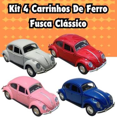 Imagem de Kit 4 Fusca Carrinho De Metal Brinquedo Miniatura fusquinha 1969 Cláss