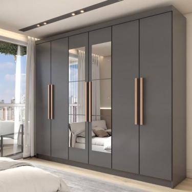 Imagem de Guarda-Roupa Casal Odisseia 6 Portas 2 Gavetas com Espelho Onix - Pano
